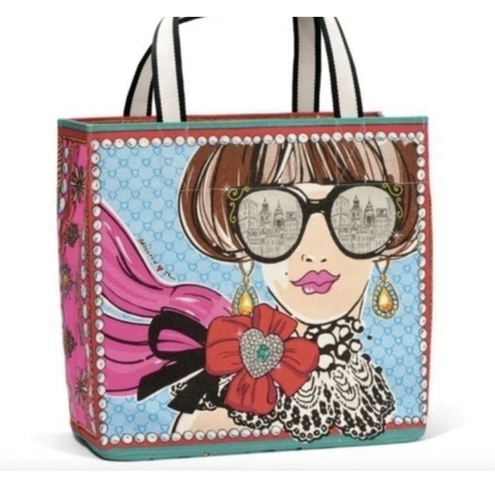NWT Brighton Large Canvas Tote Bag CityScape Peace Love & Jewels 16x14 Dopamine